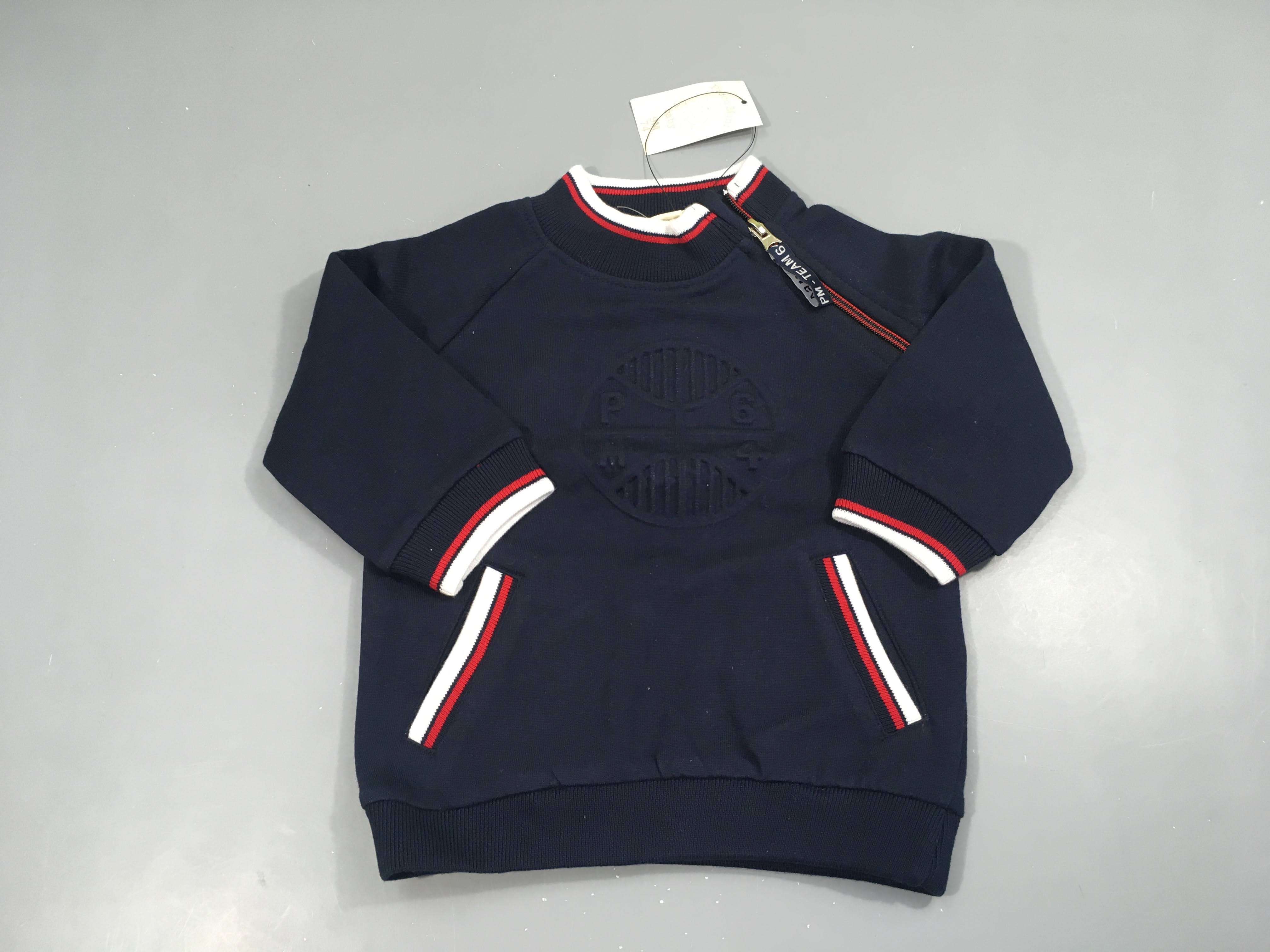 NEUF Sweat bleu marine enbossé 64 zip col montant Picco Mini