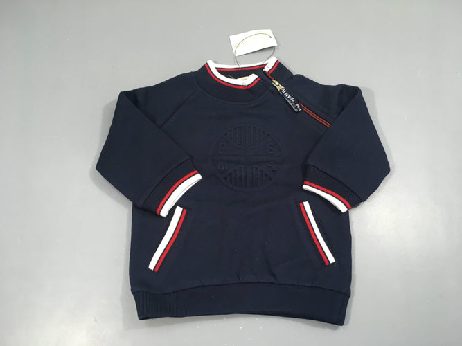 NEUF Sweat bleu marine enbossé 64 zip col montant Picco Mini, moins cher chez Petit Kiwi