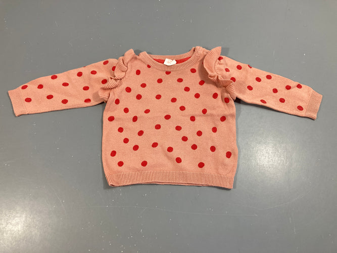 Pull coton rose pois rouges, moins cher chez Petit Kiwi