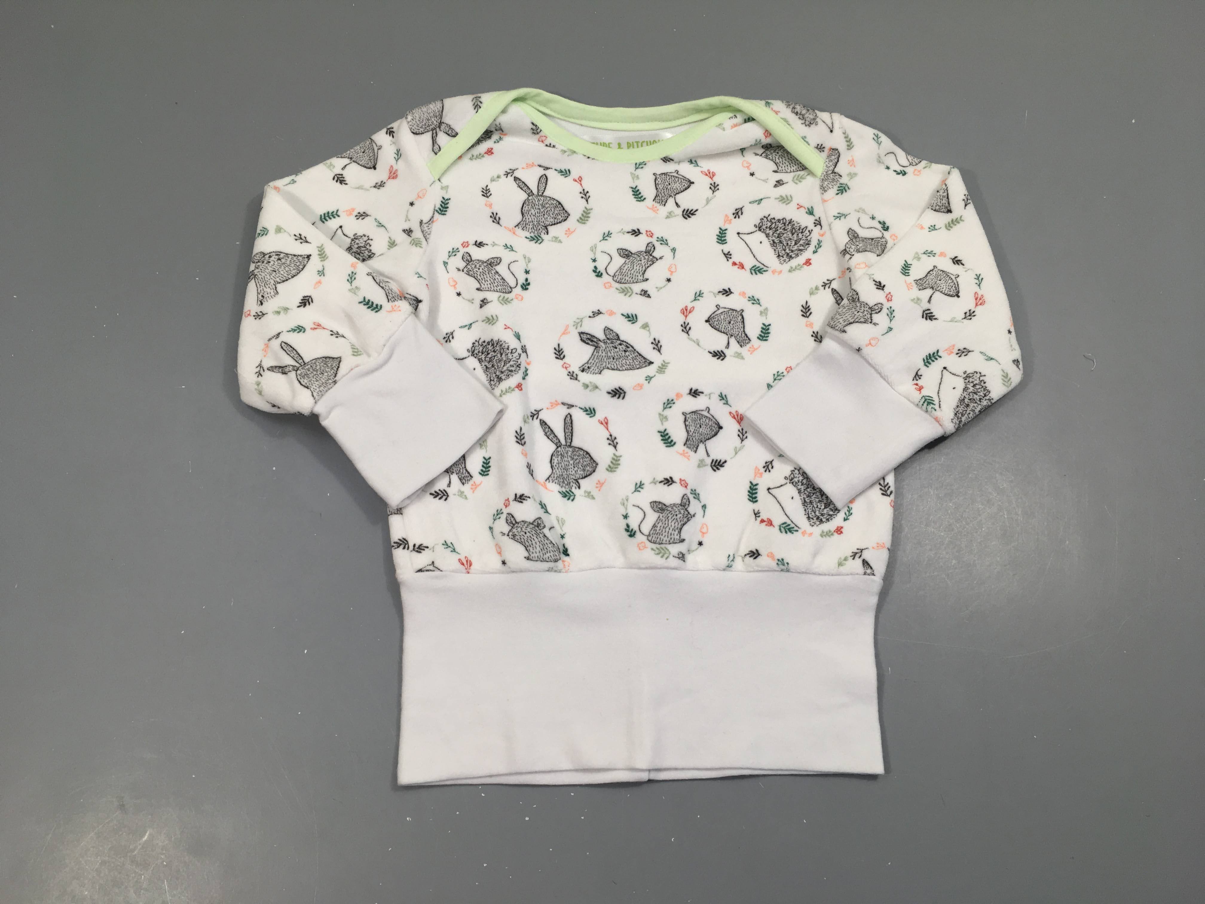 Etat neuf Pull évolutif velours blanc animaux nature&pitchounes