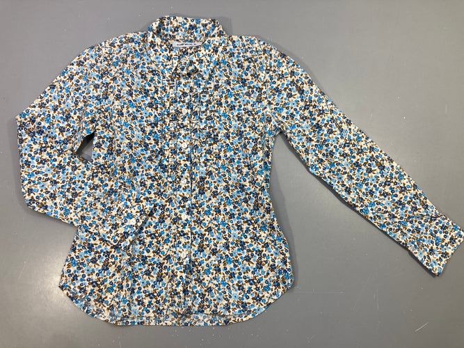 Chemisier blanc fleuri bleu-brun, moins cher chez Petit Kiwi