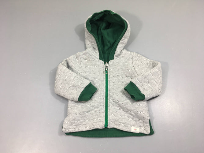 Etat neuf Sweat zippé réversible gris texturé/vert côtelé à capuche Bonjour Maurice, moins cher chez Petit Kiwi