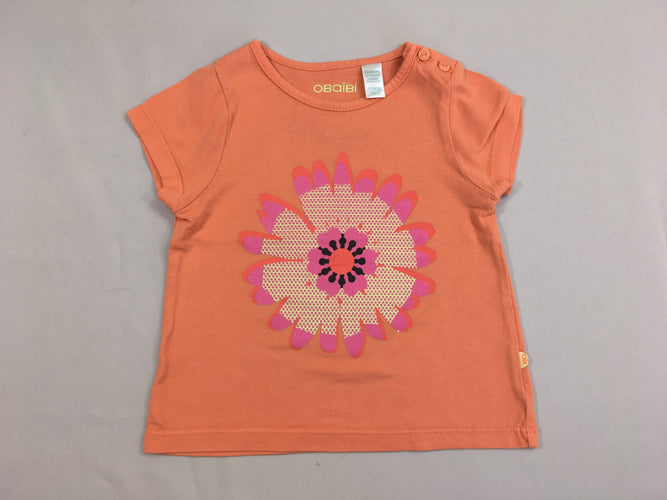 T-shirt m.c orange fleur, moins cher chez Petit Kiwi