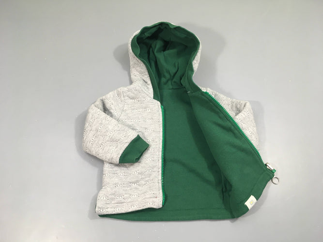 Etat neuf Sweat zippé réversible gris texturé/vert côtelé à capuche Bonjour Maurice, moins cher chez Petit Kiwi
