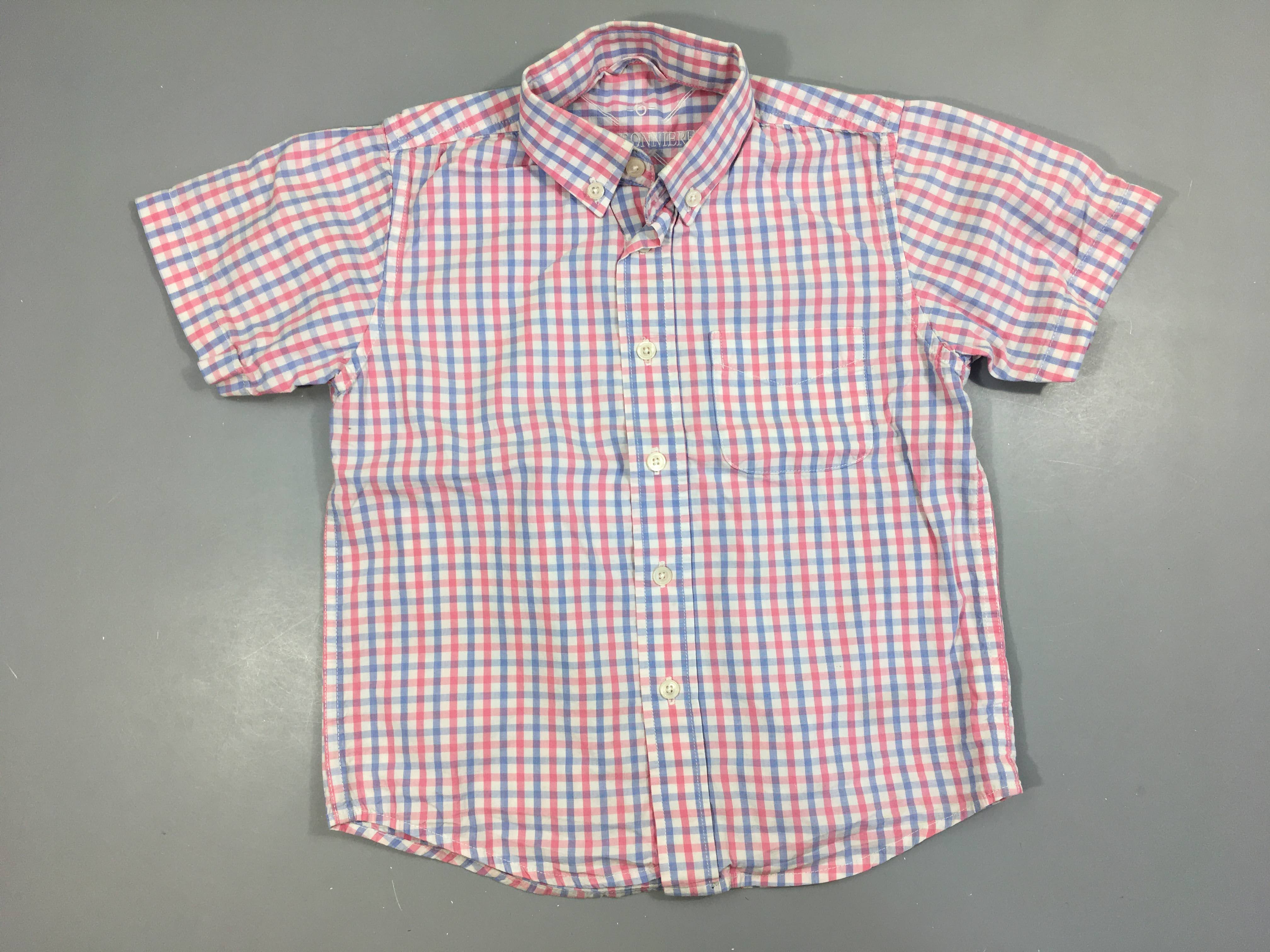 Chemise m.c blanche à carreaux bleu rose