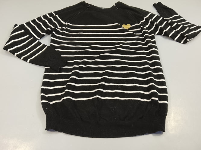 Pull d'allaitement noir rayé blanc, coeur doré, moins cher chez Petit Kiwi