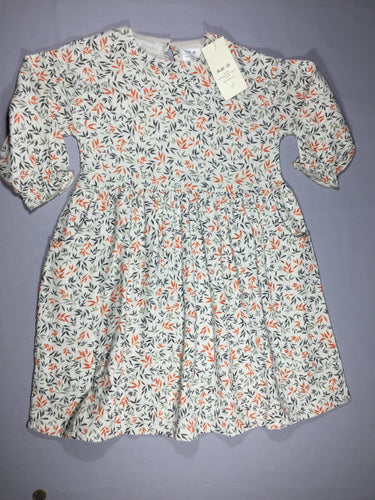Neuve - Play Up - Robe ml voile de coton doublée - beige feuillage gris et orange, moins cher chez Petit Kiwi