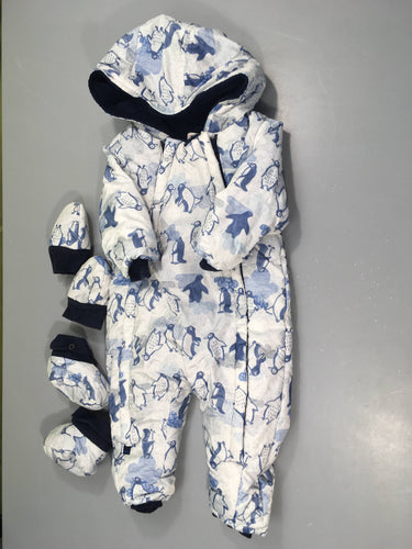 Combi pilote gris clair pingouins à capuche doublé velours, mains et pieds amovibles, moins cher chez Petit Kiwi