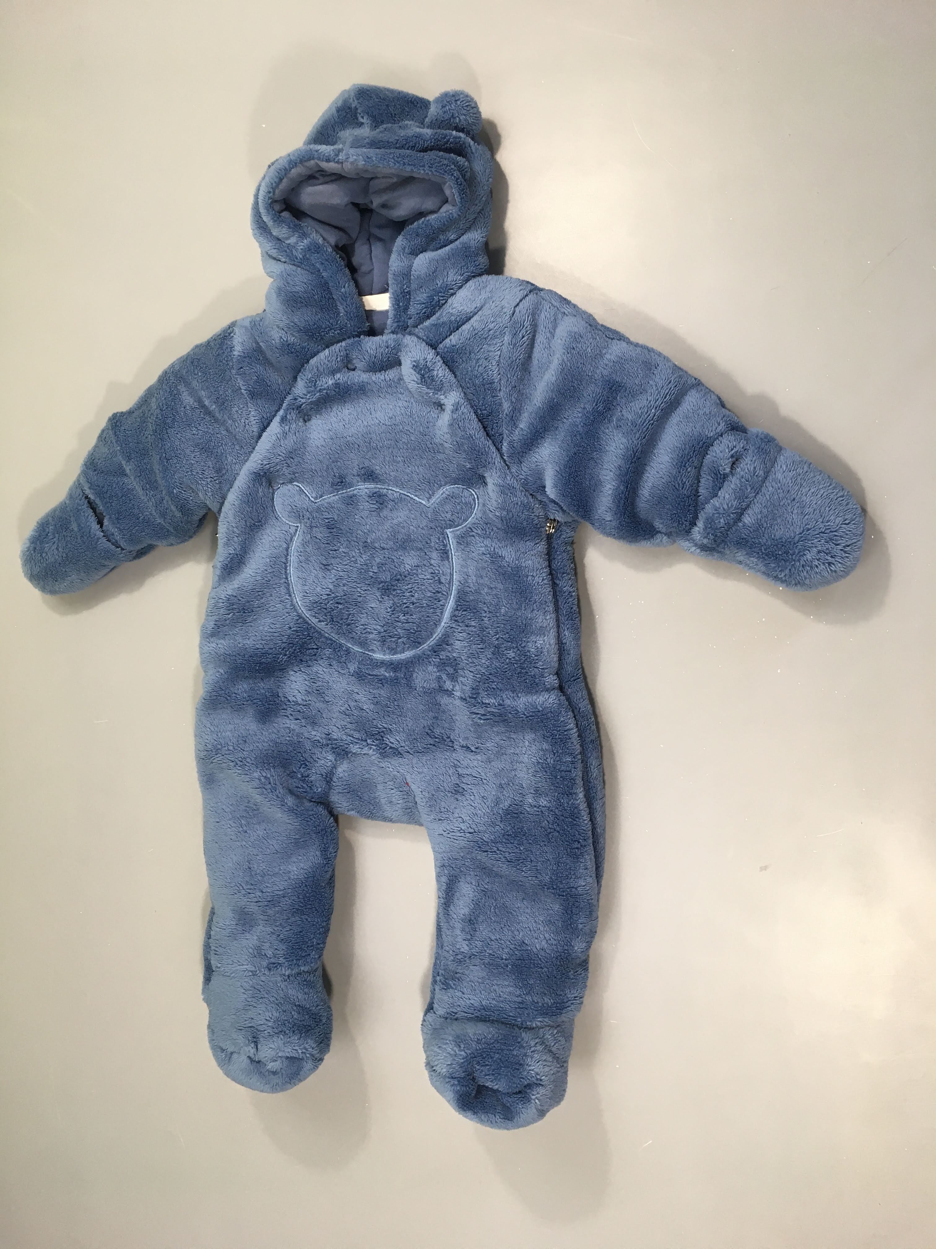 Combi pilote veloudoux bleu ours à capuche