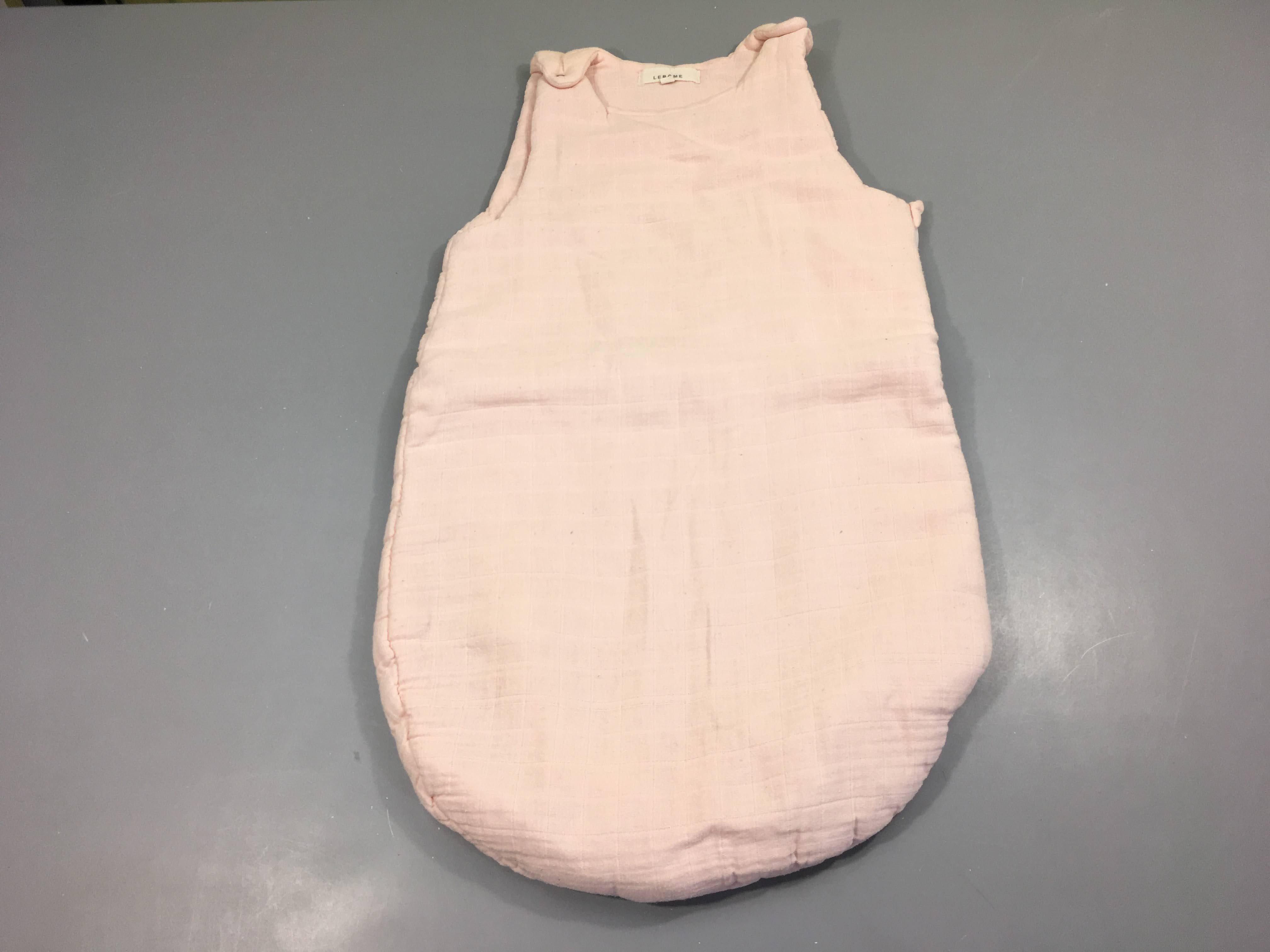 Sac de couchage s.m gaze de coton rose pâle Lebôme 6-12m, légèrement bouloché
