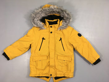 Veste à capuche fauce fourrure moutarde doublée teddy