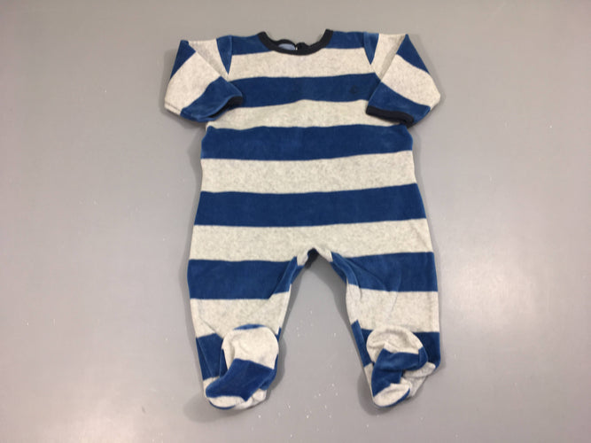 Pyjama velours bleu rayé gris, moins cher chez Petit Kiwi