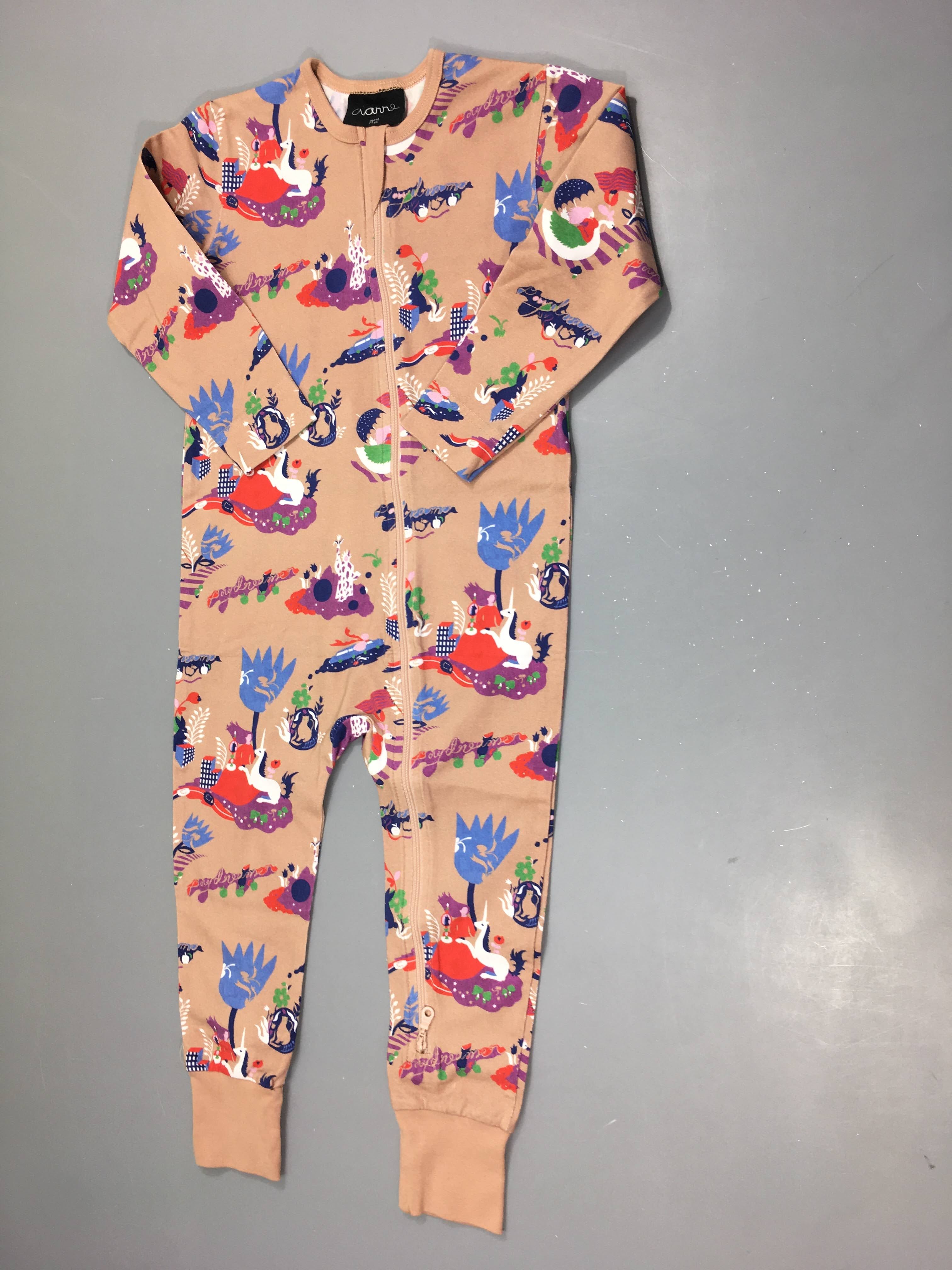 Etat neuf combinaison zippée jersey brun motifs licornes Aarre