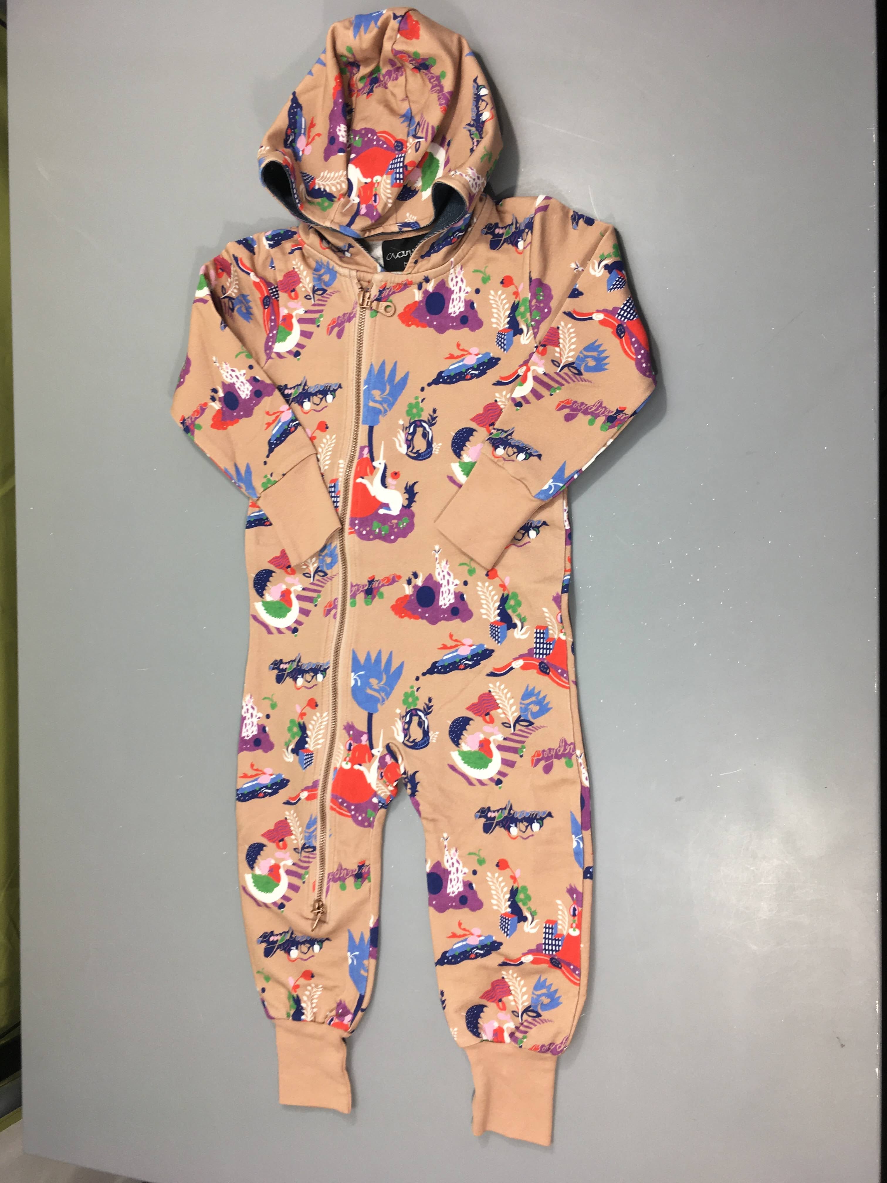 Etat neuf combinaison zippée jersey brun motifs licornes à capuche Aarre