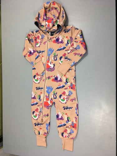 Etat neuf combinaison zippée jersey brun motifs licornes à capuche Aarre, moins cher chez Petit Kiwi