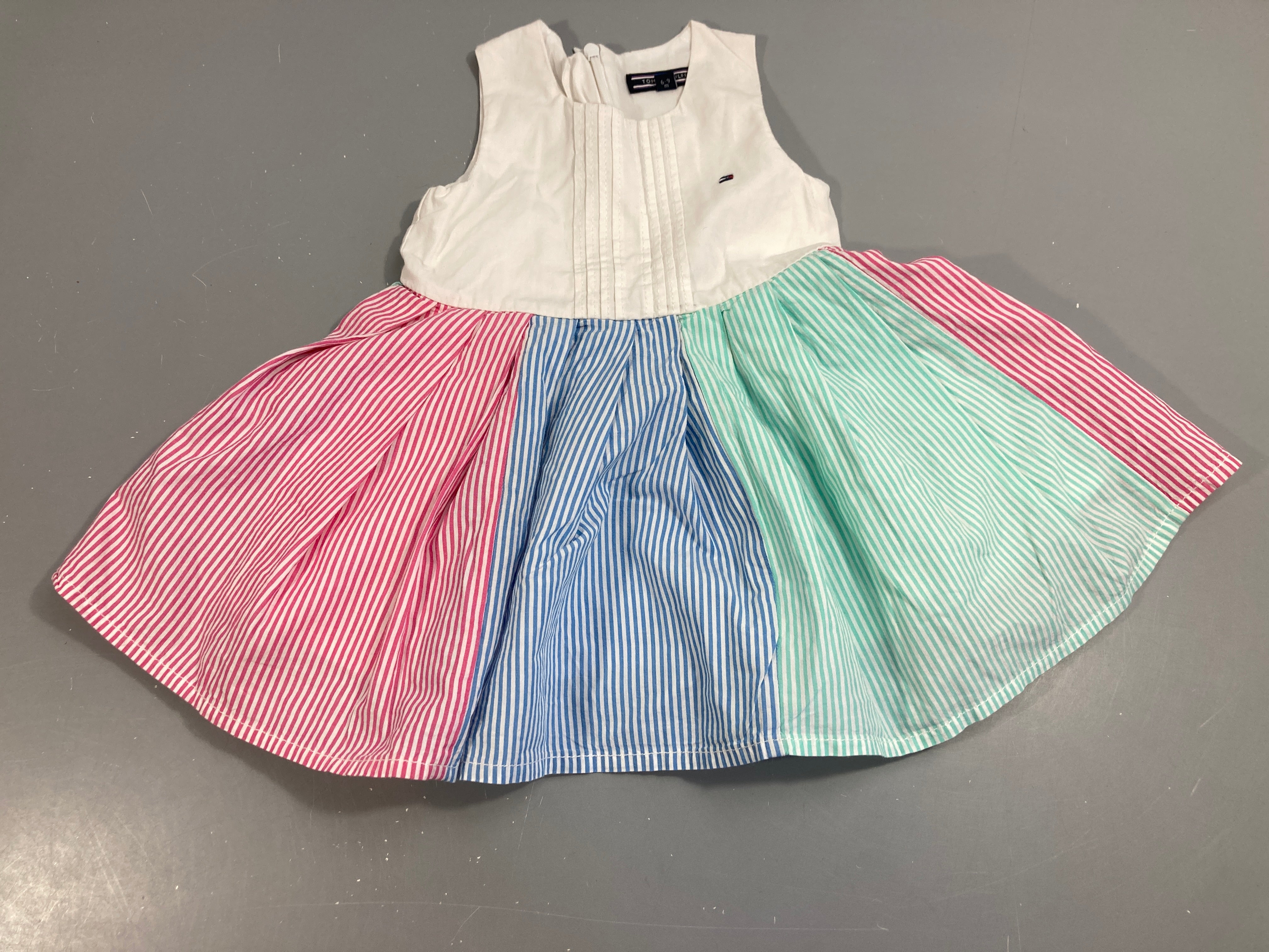 Robe s.m coton blanc et bas ligné rose/bleu/vert
