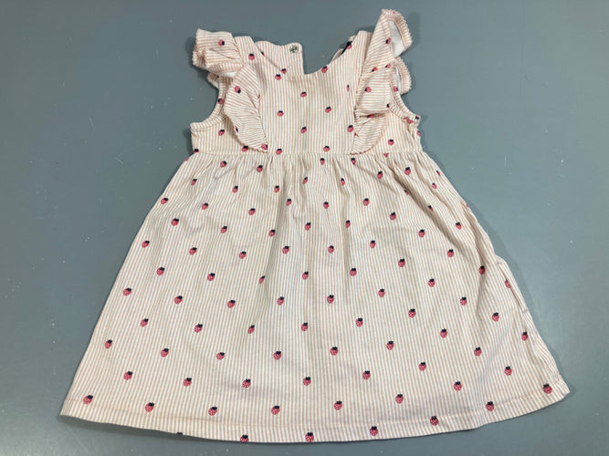 Robe s.m  jersey ligné rose et blanc, fraises, moins cher chez Petit Kiwi