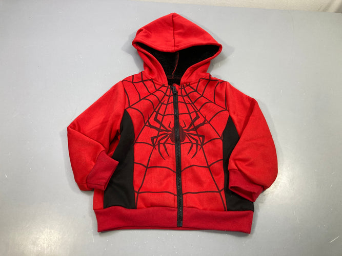 Sweat zippé à capuche rouge et noir Spiderman , intérieur peluche, moins cher chez Petit Kiwi