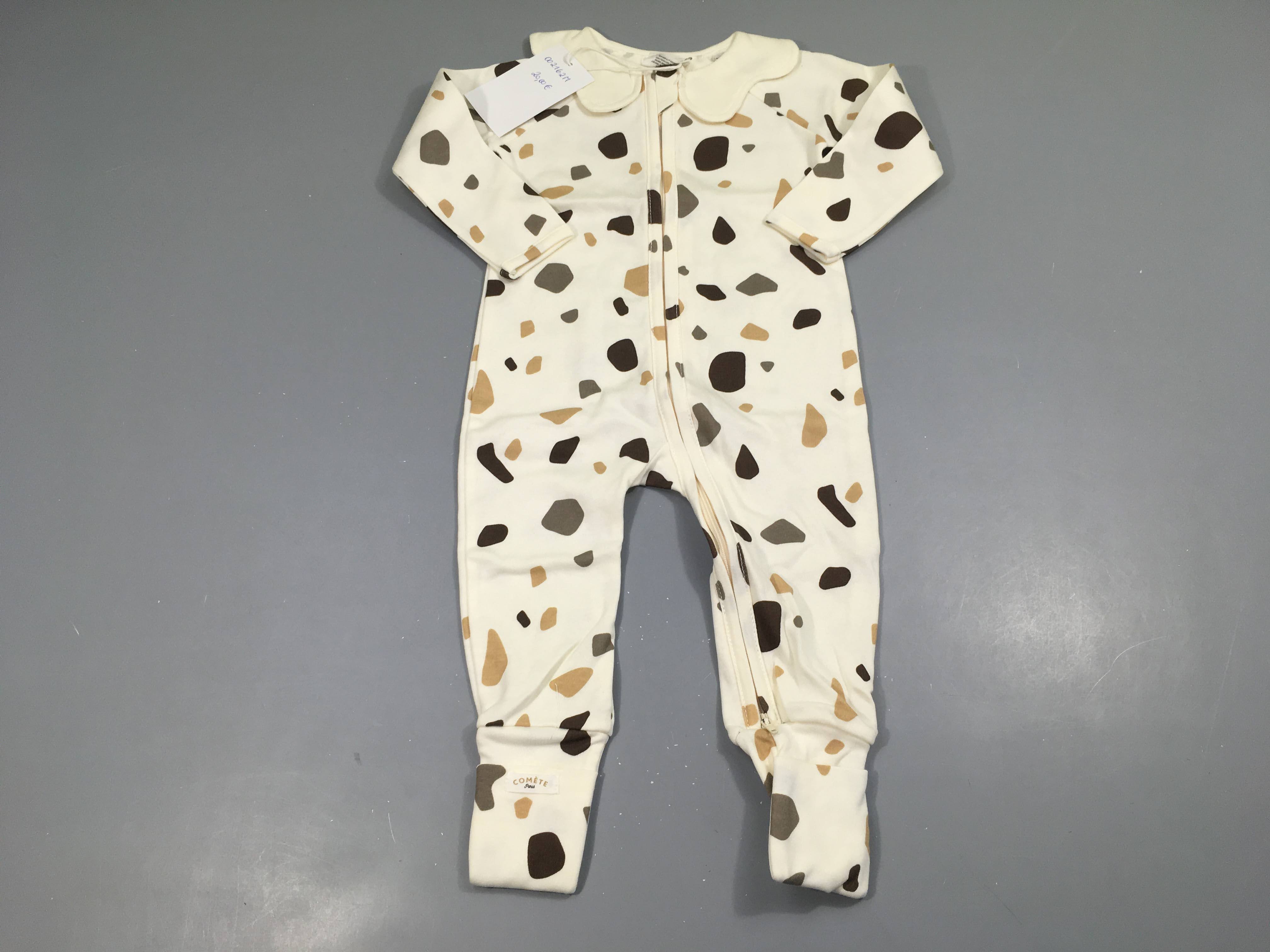 NEUF  Pyjama jersey blanc col motifs bruns Comète paris (prix neuf sur leur site 34€)