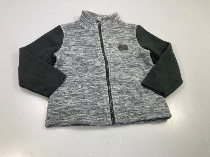 Gilet plaire zippé gris  chiné, manches bleu marine, moins cher chez Petit Kiwi