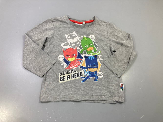 T-shirt m.l gris flammé,Pyjamasques. Légèrement délavé/boulché, moins cher chez Petit Kiwi