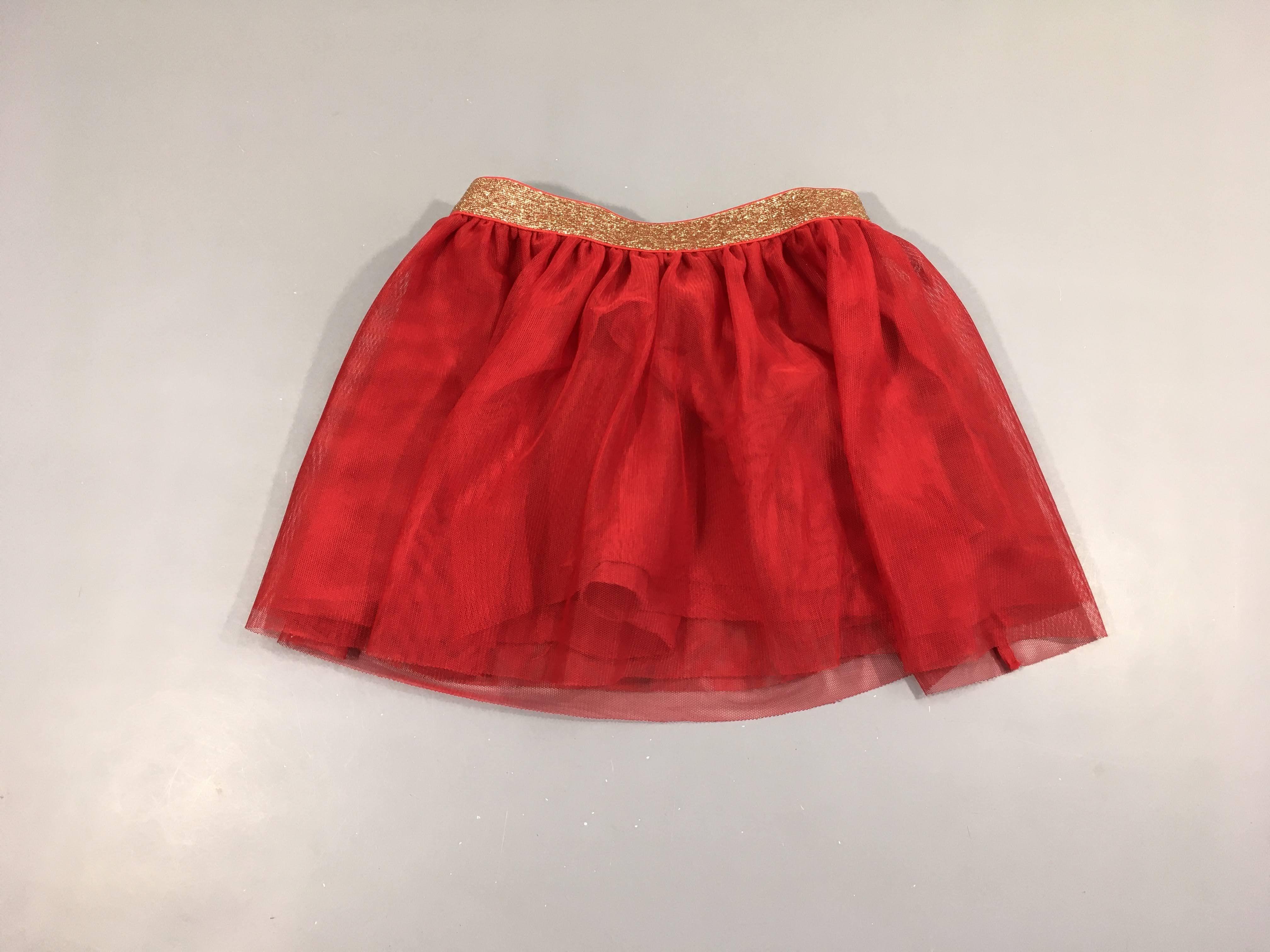 Jupe rouge doublée Tulle ceinture irisée dorée