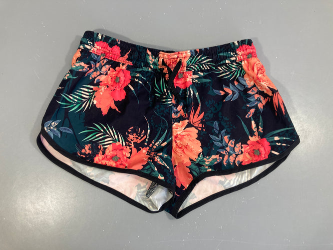 Short de plage bleu foncé fleui corail, moins cher chez Petit Kiwi
