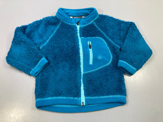 Pull zippé polaire teddy  bleu canard, moins cher chez Petit Kiwi