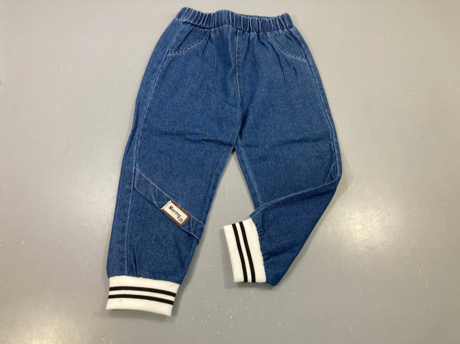 Pantalon denim taille et chevilles élastiques , dessous blanc rayé bleu marine "Moring", moins cher chez Petit Kiwi