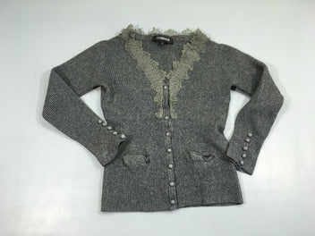 Gilet gris foncé dentelle col 70% Laine 30%Soie George Rech