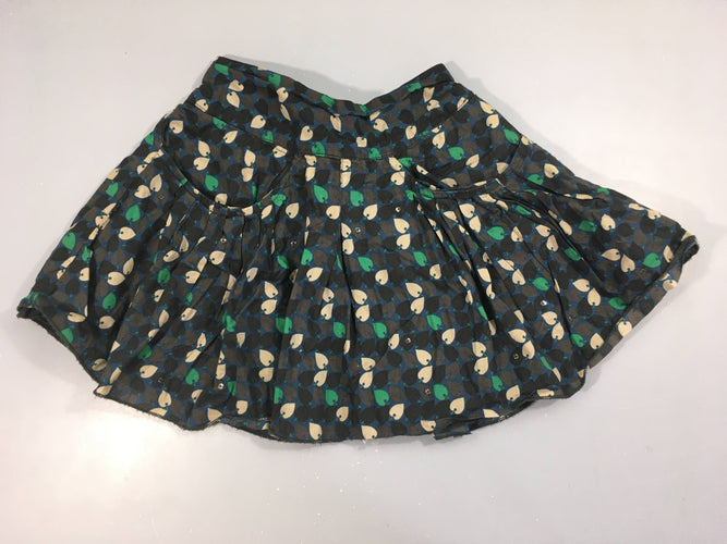 Jupe doublée bleu foncé motifs feuilles beiges-vertes, moins cher chez Petit Kiwi