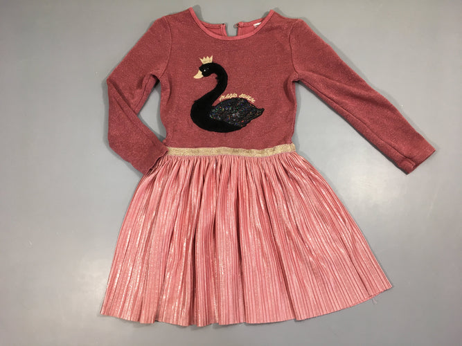 Robe m.l bi-matière vieux rose Signe noir duveteux plissée bas, moins cher chez Petit Kiwi