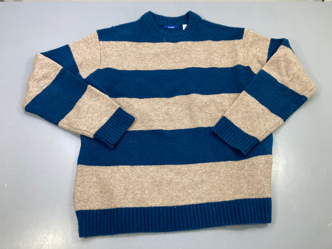 Pull rayé bleu , brun clair, un peu bouloché, moins cher chez Petit Kiwi