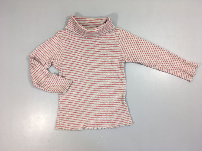T-shirt m.l col roulé gris rayé rose, moins cher chez Petit Kiwi