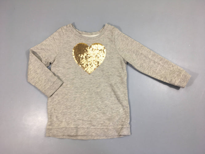 Sweat greige pailleté coeur sequins, moins cher chez Petit Kiwi