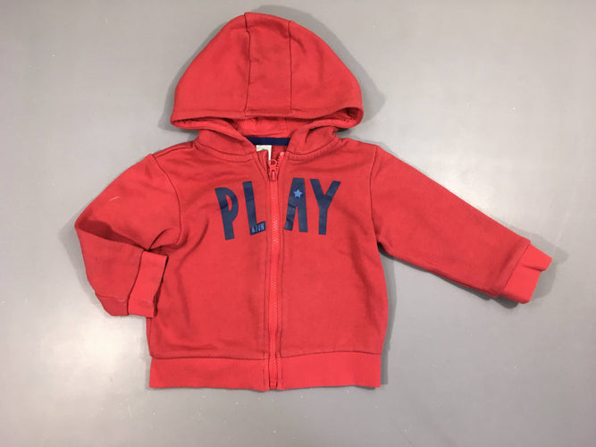 Sweat zippé à capuche rouge PLAY, moins cher chez Petit Kiwi