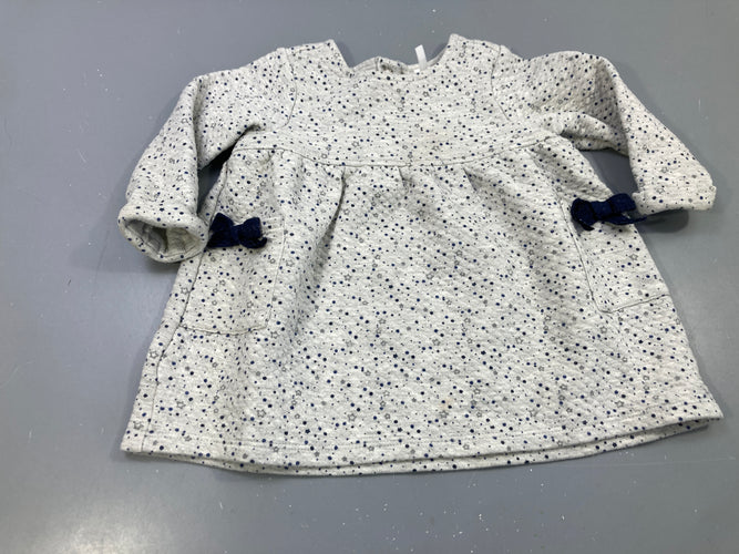 Robe m.l effet matelassé greige motifs mouchetés et étoilés, papillons bleu marine, moins cher chez Petit Kiwi