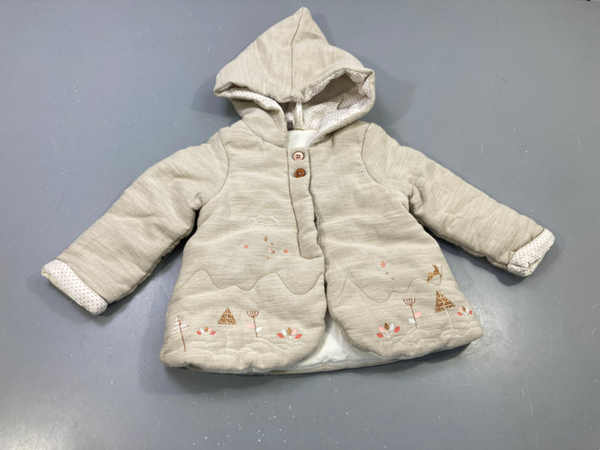 Veste à capuche (pointue)  ouatinée  beige avec broderies, moins cher chez Petit Kiwi