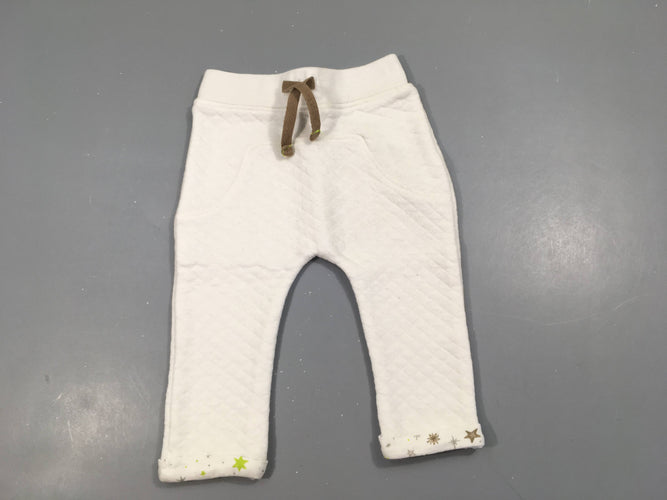 Pantalon molleton blanc blanc revers étoiles, légèrement bouloché, moins cher chez Petit Kiwi