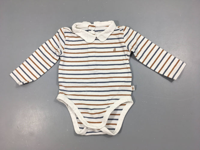 Body m.l blanc rayé bleu/brun col, moins cher chez Petit Kiwi