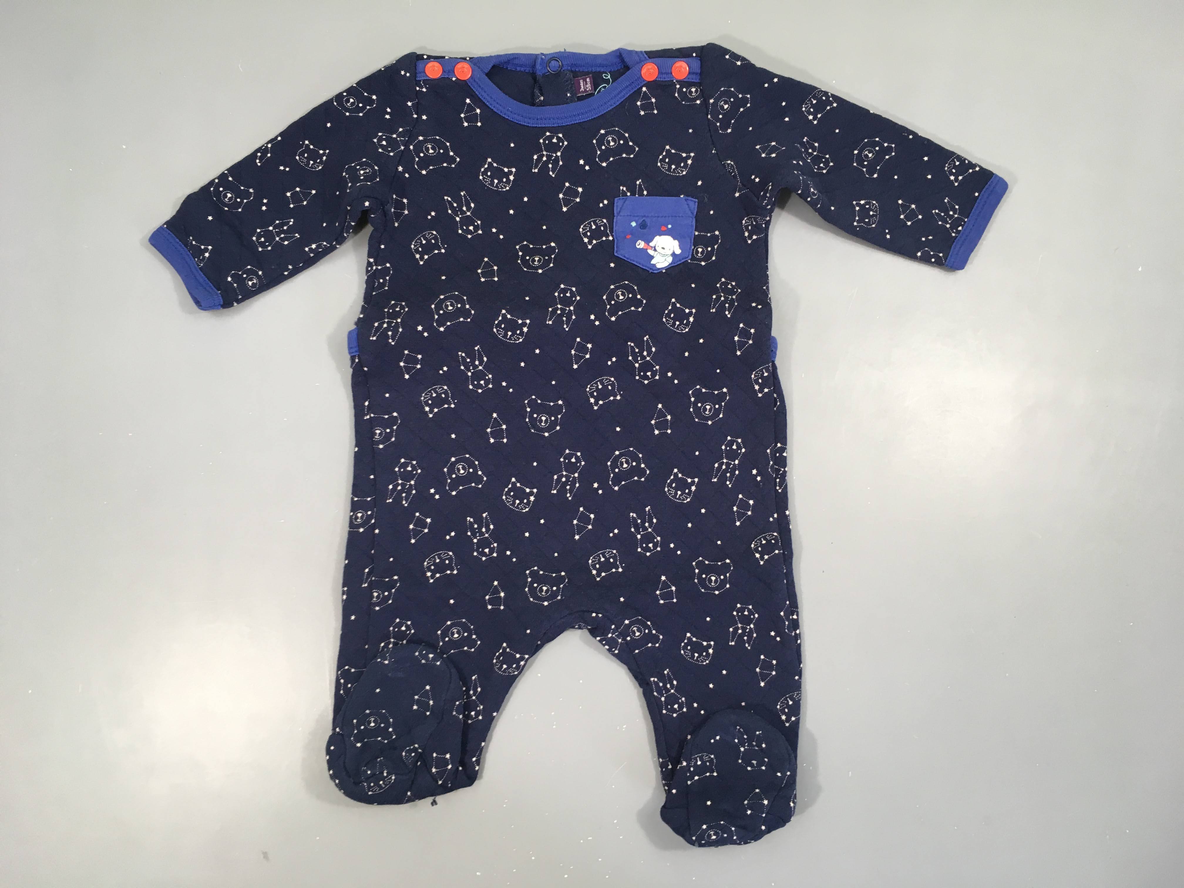 Pyjama jersey matelassé bleu foncé constellations animaux
