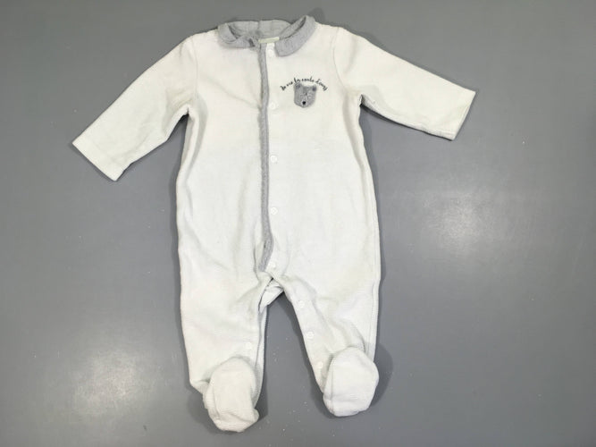 Pyjama velours blanc côtelé ours, moins cher chez Petit Kiwi