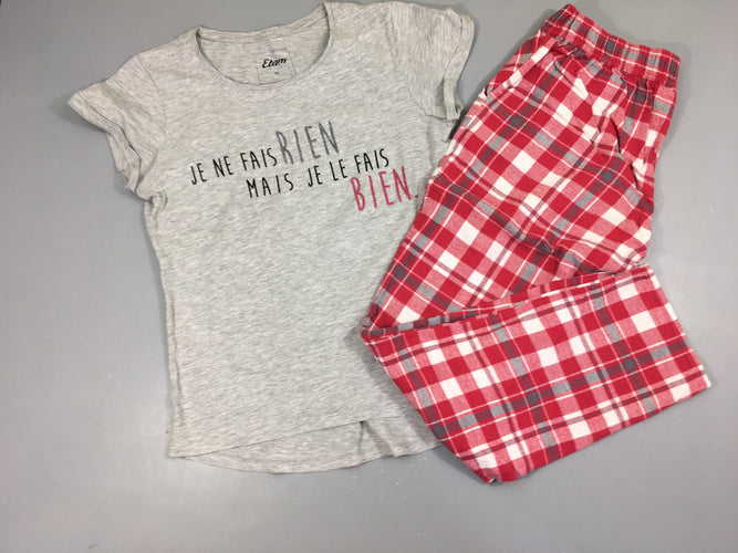 Pyjama 2 pcs haut jersey gris chiné je ne fais rien, bas Pantalon flanelle carreaux, moins cher chez Petit Kiwi
