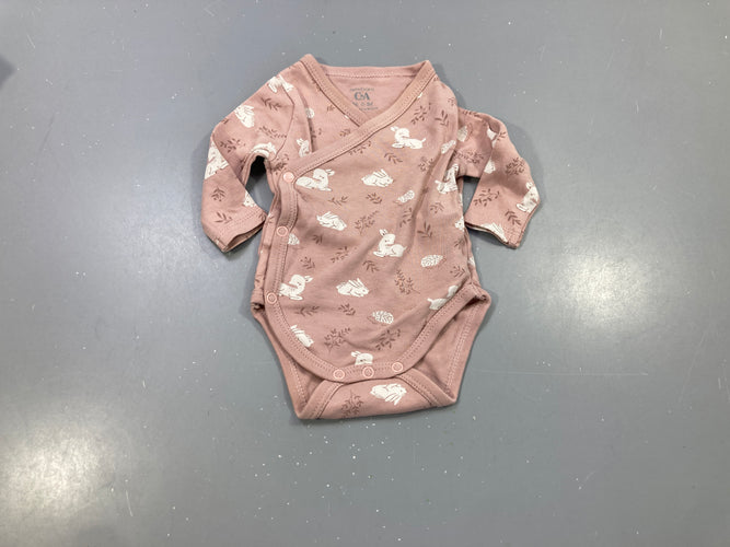 Body m.l  vieux rose, motifs animaux de la forêt, moins cher chez Petit Kiwi