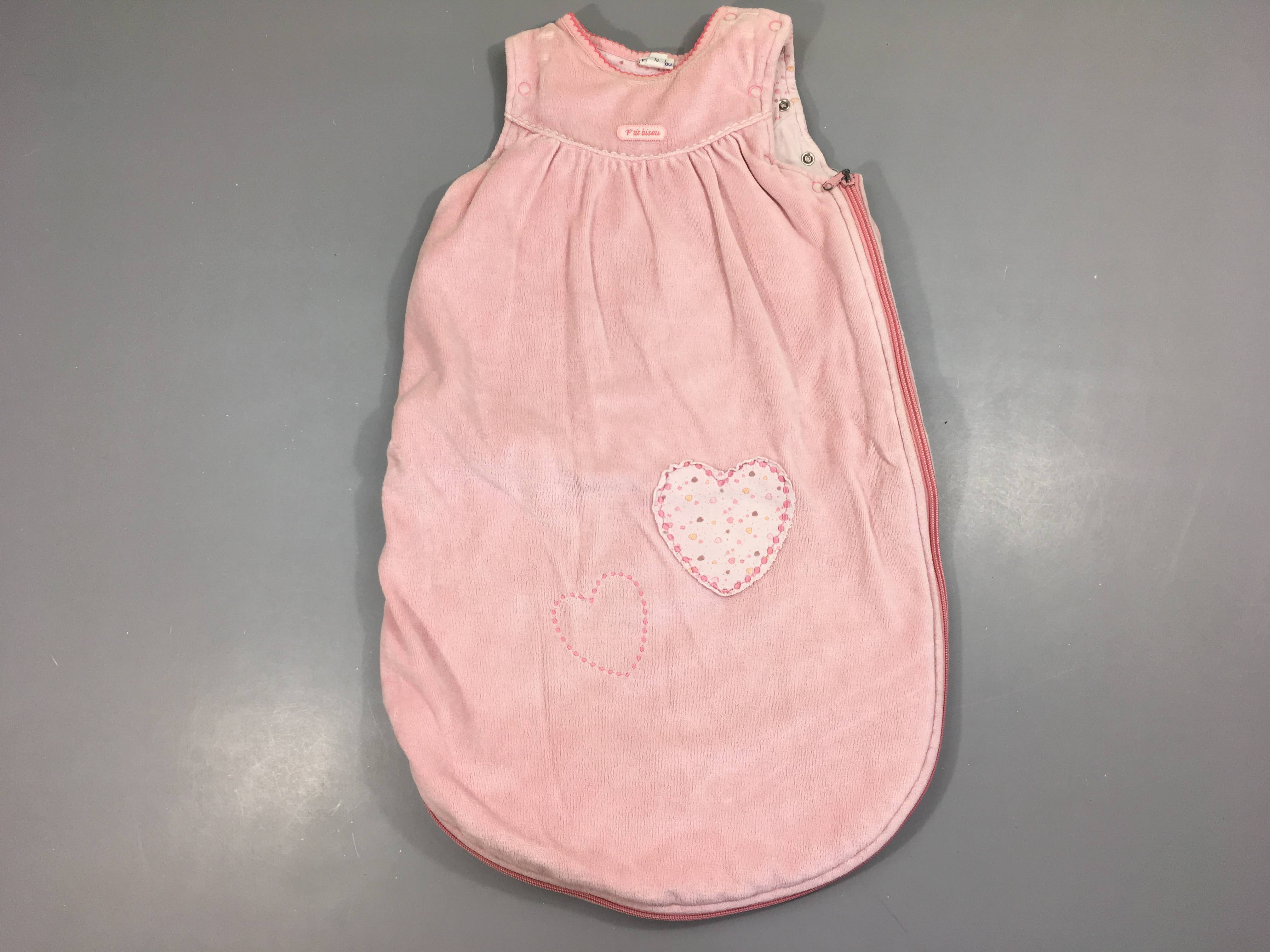 Sac de couchage s.m velours rose p'tit bisou coeurs