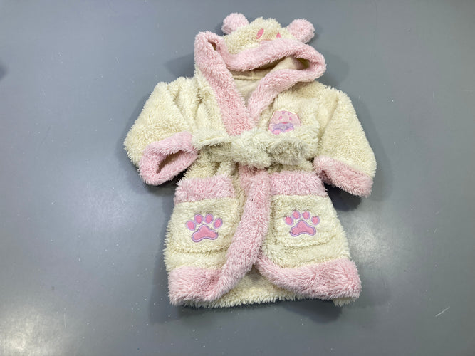 Peignoir crème et rose, capuche tête d'ours, moins cher chez Petit Kiwi