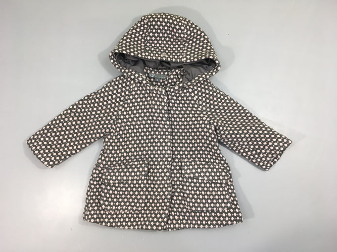 Manteau gris/rose chiné à capuche, moins cher chez Petit Kiwi