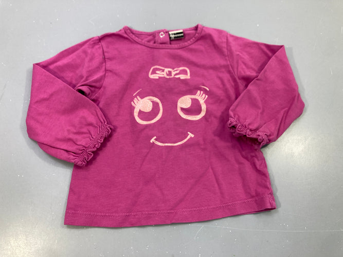 T-shirt m.l mauve motifs visage et noeud pailletés, moins cher chez Petit Kiwi