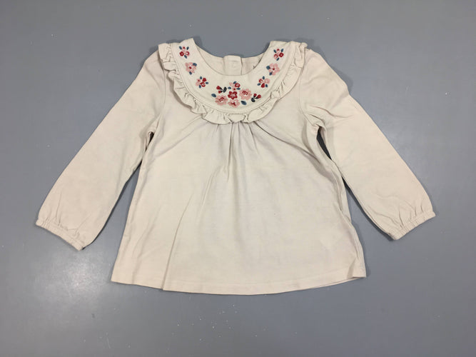 T-shirt m.l écru col broderies fleurs froufrous, moins cher chez Petit Kiwi