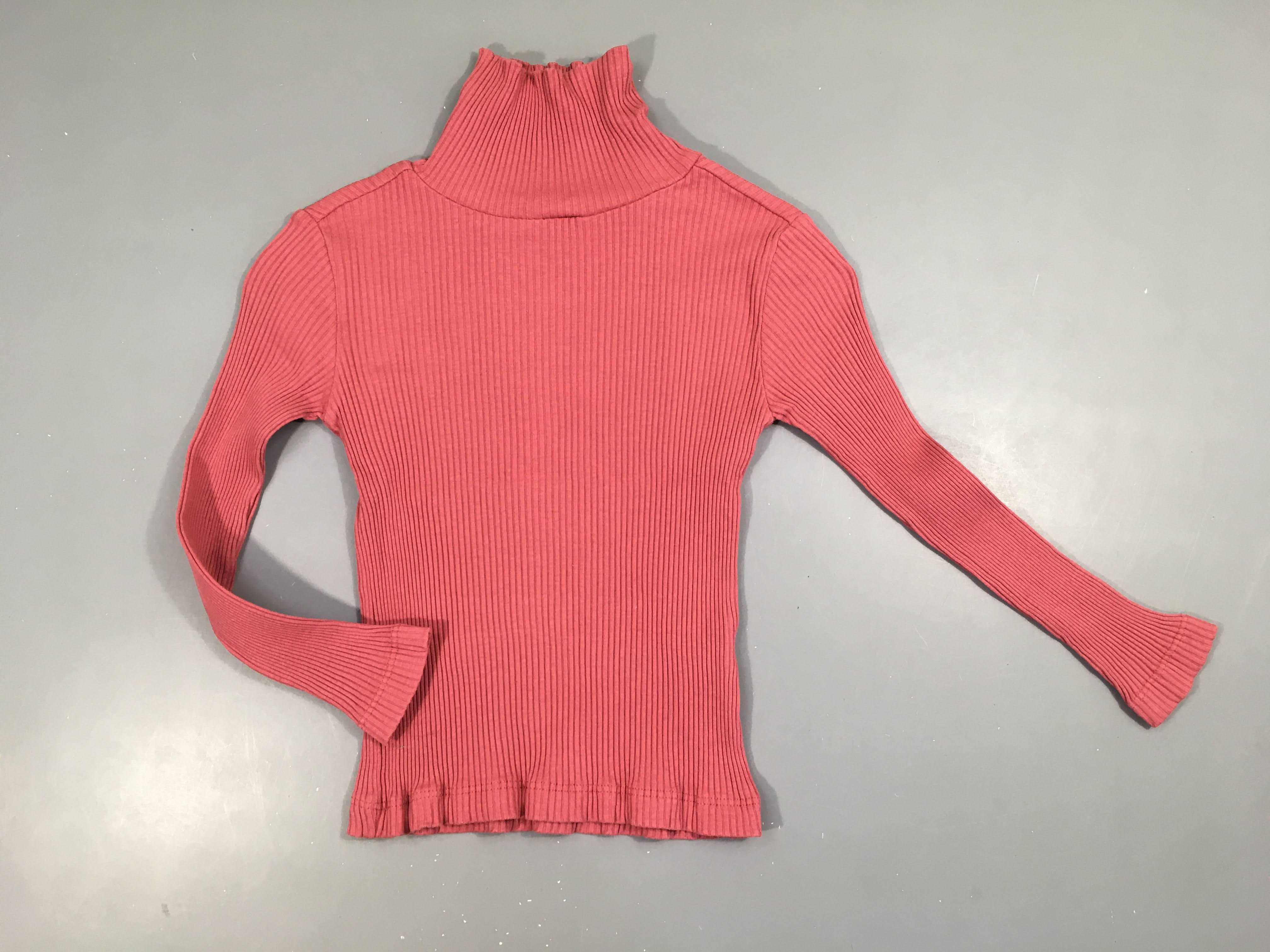 T-shirt m.l rose côtelé col roulé